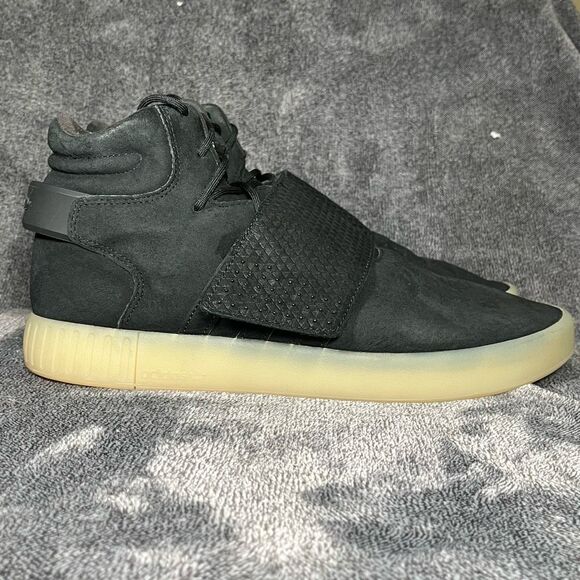 🩵 Adidas Tubular Invader Strap J Suede High Top Sneaker Black Men's sz 10.5 - Picture 1 of 9